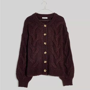 Cozy Chic Cable Ashmont Cardigan Sweater XS in Heather Bark (A Rich Brown)